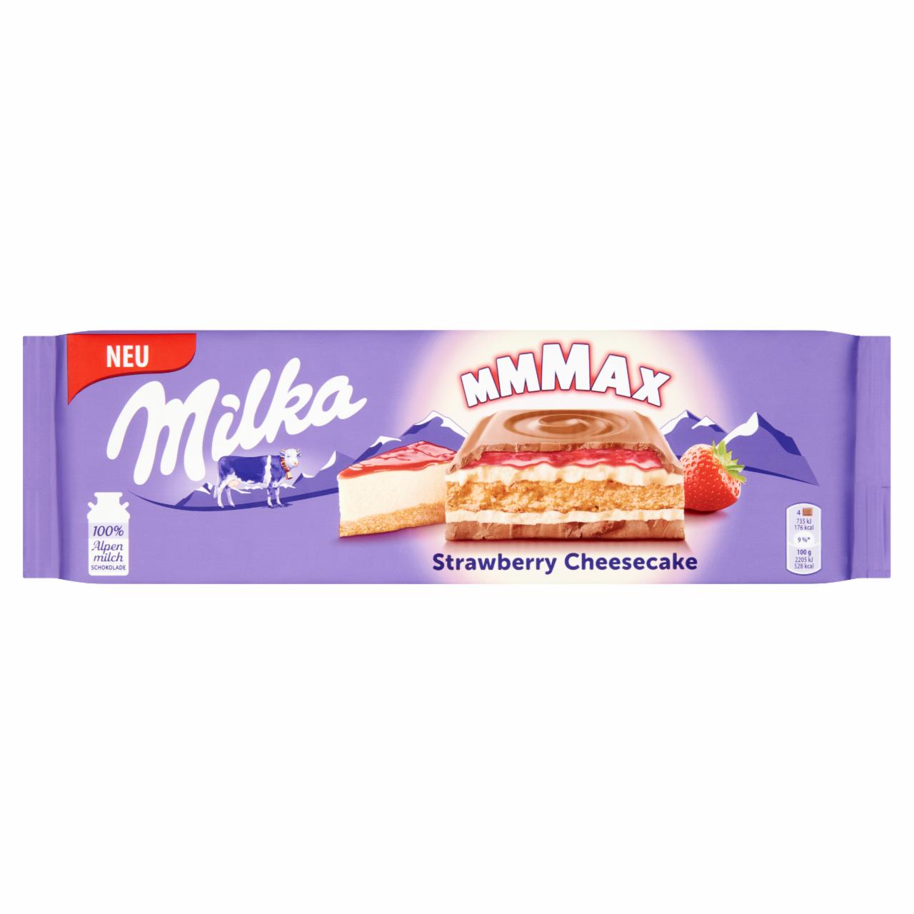 Képek - Milka alpesi tejcsokoládé sajttortaízű krémtöltelékkel, epres töltelékkel és keksszel 300 g