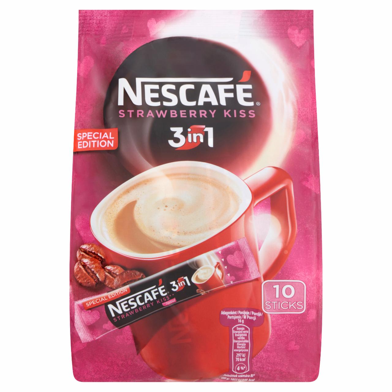 Képek - Nescafé 3in1 Strawberry Kiss eper ízű azonnal oldódó kávéspecialitás 10 db 160 g