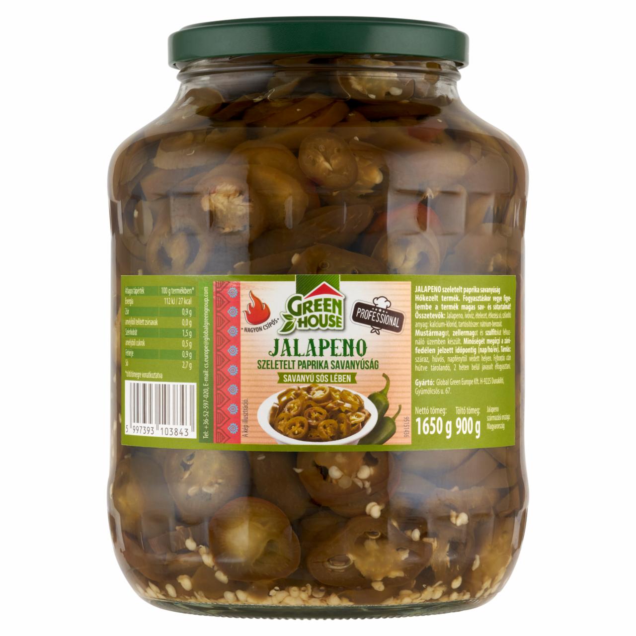 Képek - Green House Professional Jalapeno, szeletelt paprika savanyúság, savanyú sós lében 1650 g
