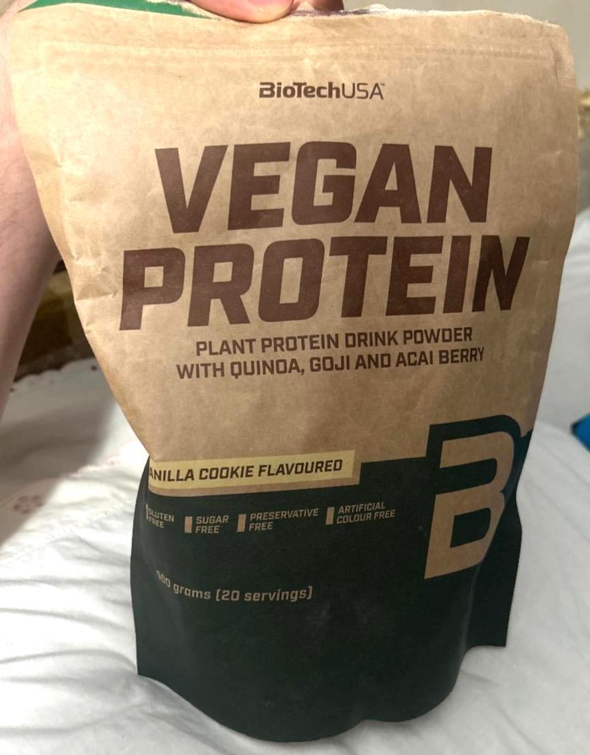 Képek - BioTechUSA Vegan Protein cukormentes vaníliás sütemény ízű fehérje italpor édesítőszerekkel 500 g