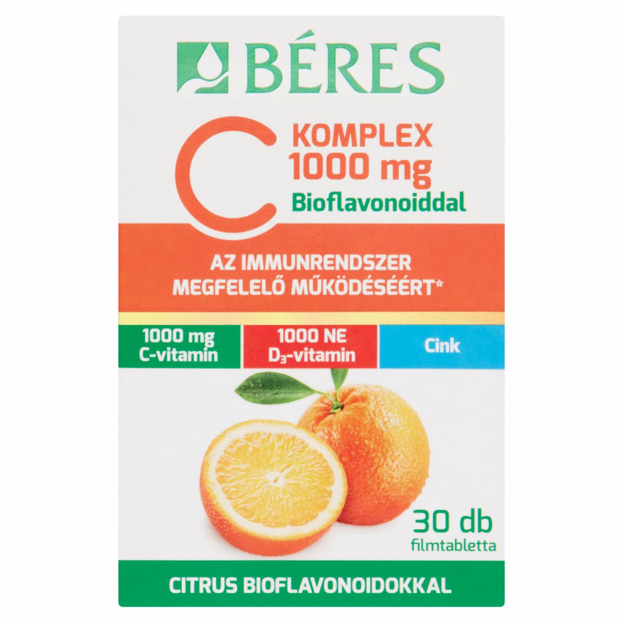 Képek - Béres C Komplex 1000 mg C-vitamin, D₃-vitamin, cink étrend-kiegészítő filmtabletta 30 db 50,9 g