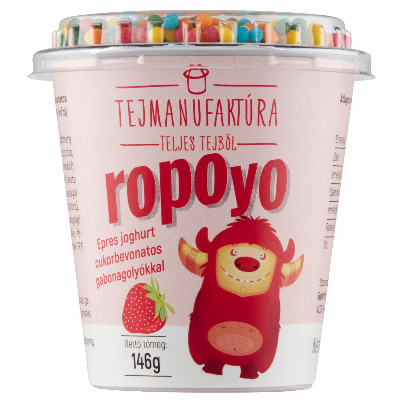 Képek - Tejmanufaktúra Ropoyo epres joghurt cukorbevonatos gabonagolyókkal 146 g