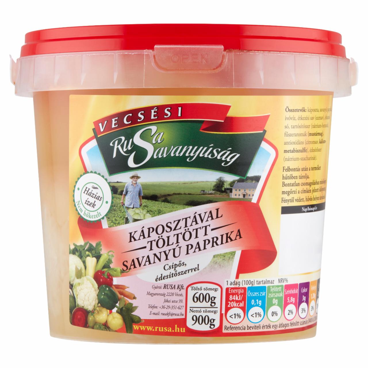 Képek - Rusa Savanyúság csípős, káposztával töltött savanyú paprika édesítőszerrel 900 g