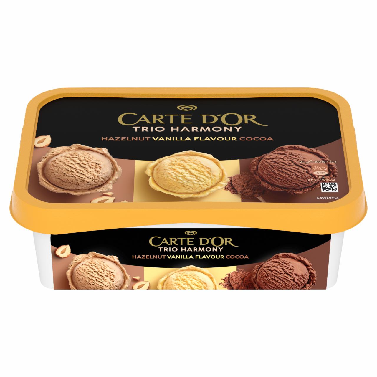 Képek - Carte D'Or Trio Harmony mogyorós jégkrém, vanília ízű jégkrém és kakaós jégkrém 1000 ml