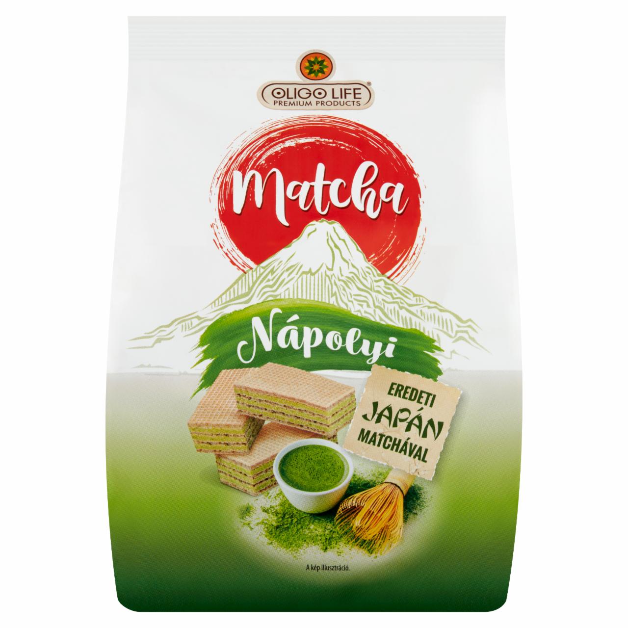 Képek - Oligo Life Matcha Nápolyi vanília ízű, matcha zöld tea porral ízesített krémmel töltött ostya 180 g