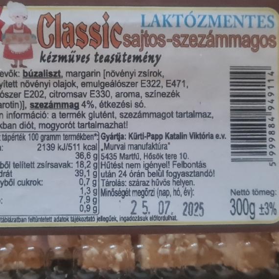 Képek - Classic Laktózmentes sajtos-szezámmagos kézműves teasütemény Murvai manufaktúra