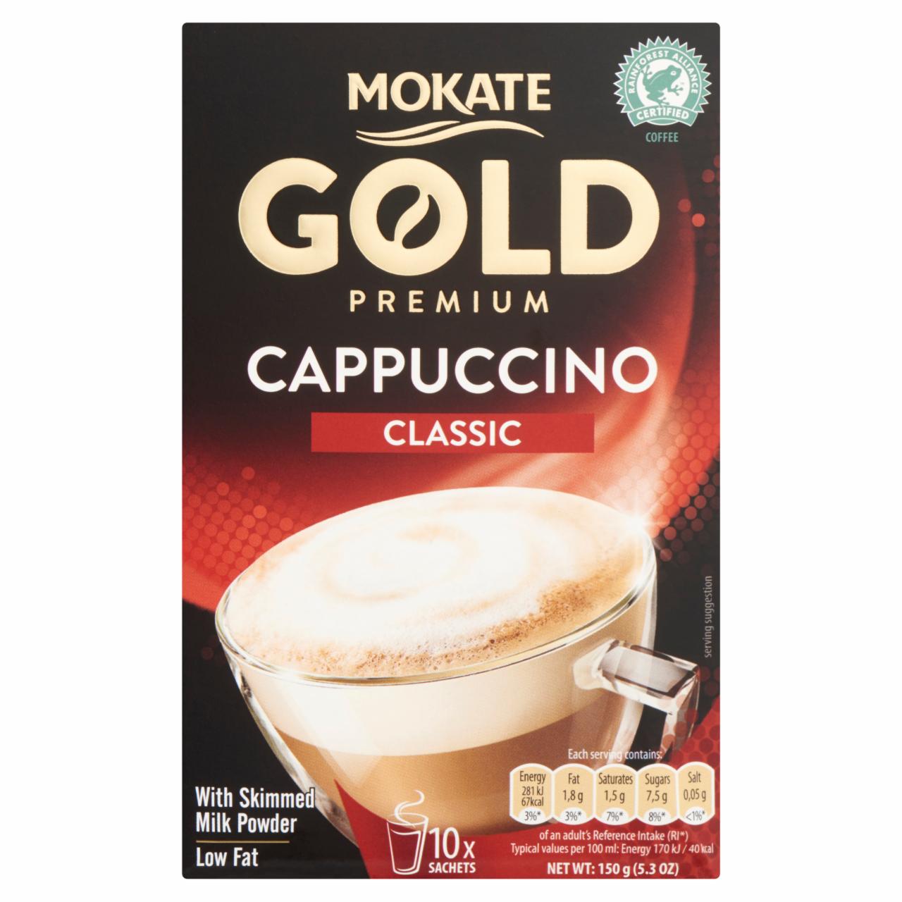 Képek - Mokate Gold Premium Cappuccino Classic instant kávéitalpor 10 db 150 g