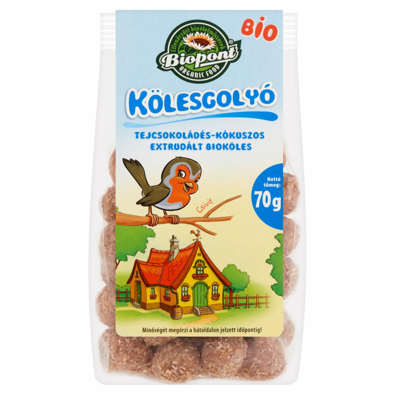 Képek - Biopont BIO tejcsokoládés-kókuszos kölesgolyó 70 g