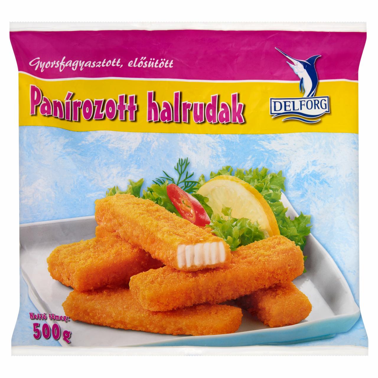 Képek - Delforg gyorsfagyasztott, elősütött panírozott halrudak 500 g