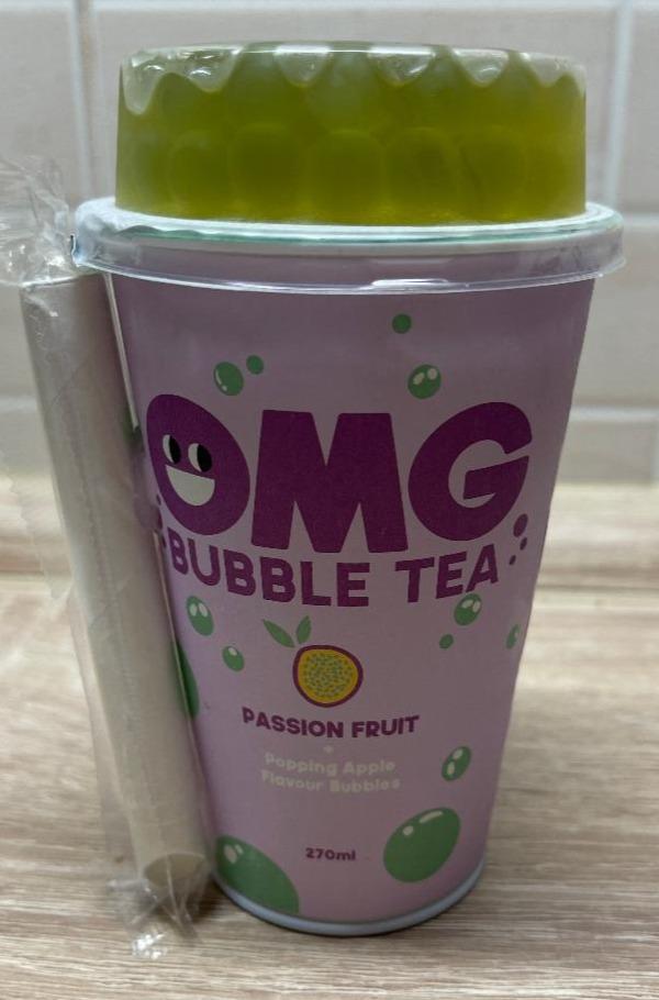 Képek - OMG Bubble Tea passiógyümölcs ízű zöld tea & zöldalma ízű szétpattanó golyóval 270 ml