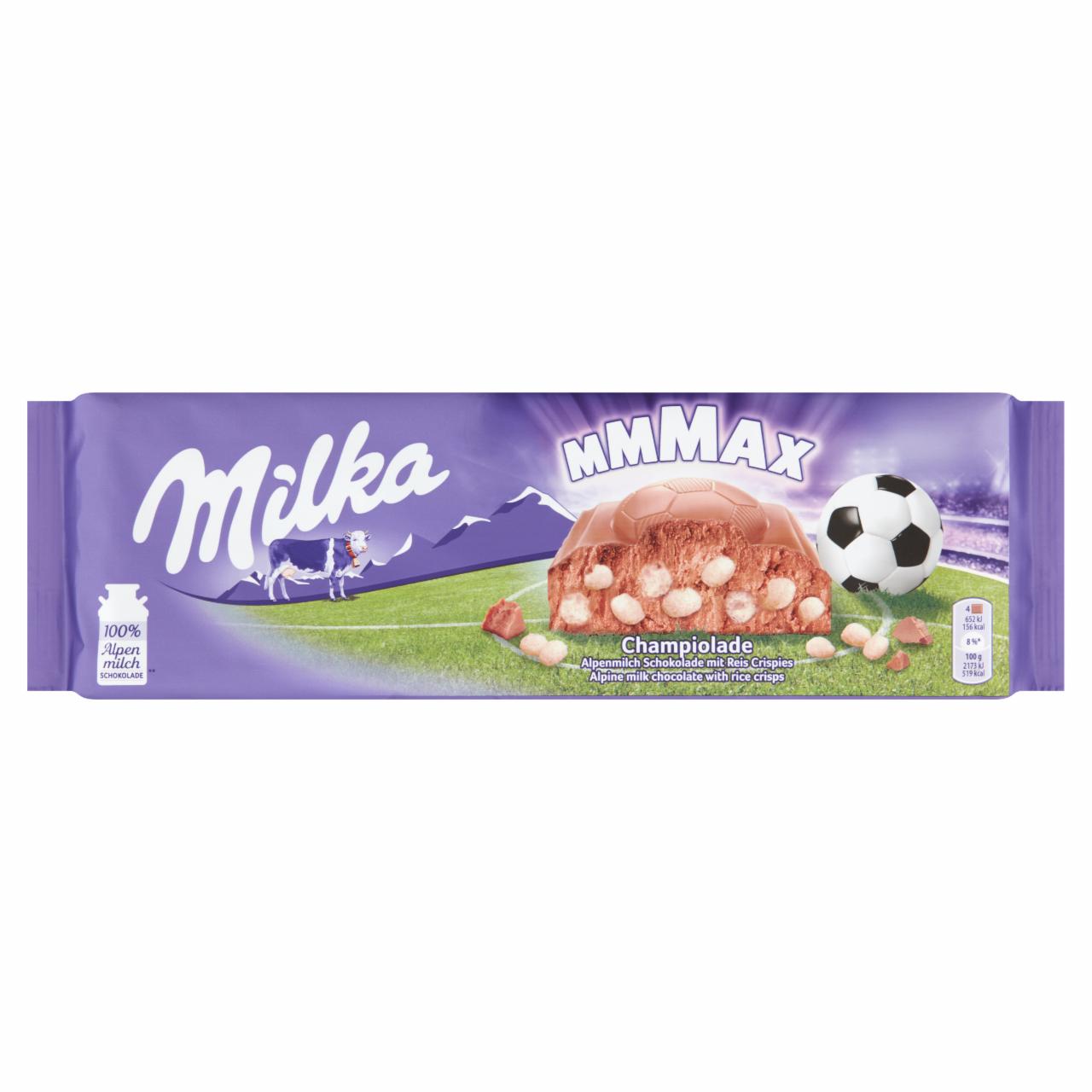 Képek - Milka Mmmax Champiolade alpesi tej felhasználásával készült tejcsokoládé rizsdarabokkal 270 g