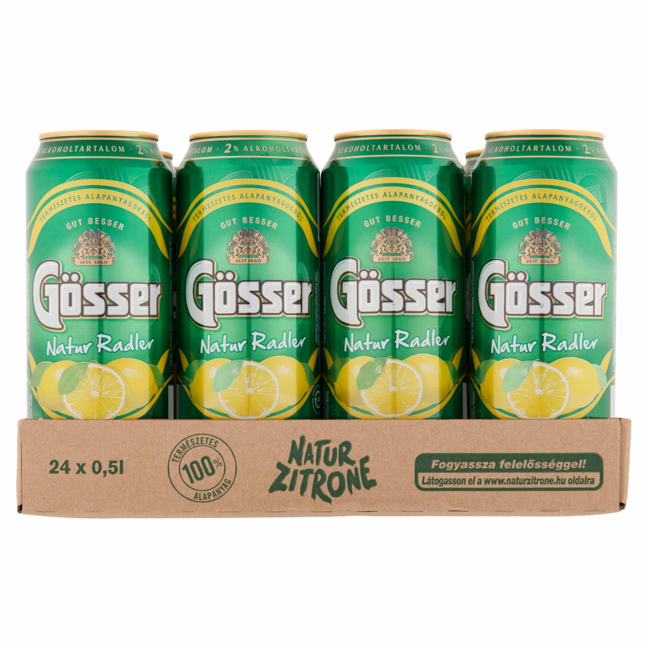 Képek - Gösser Natur Radler citromos sörital 2% 24 x 0,5 l doboz