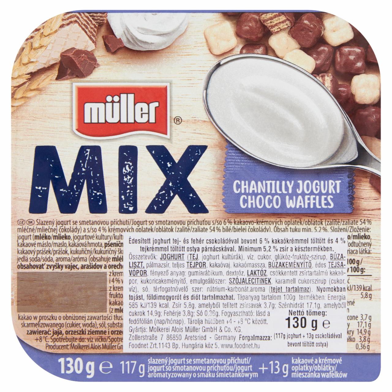 Képek - Müller Mix joghurt tej- és fehér csokoládéval bevont kakaó- és tejkrémes ostya párnácskával 130 g