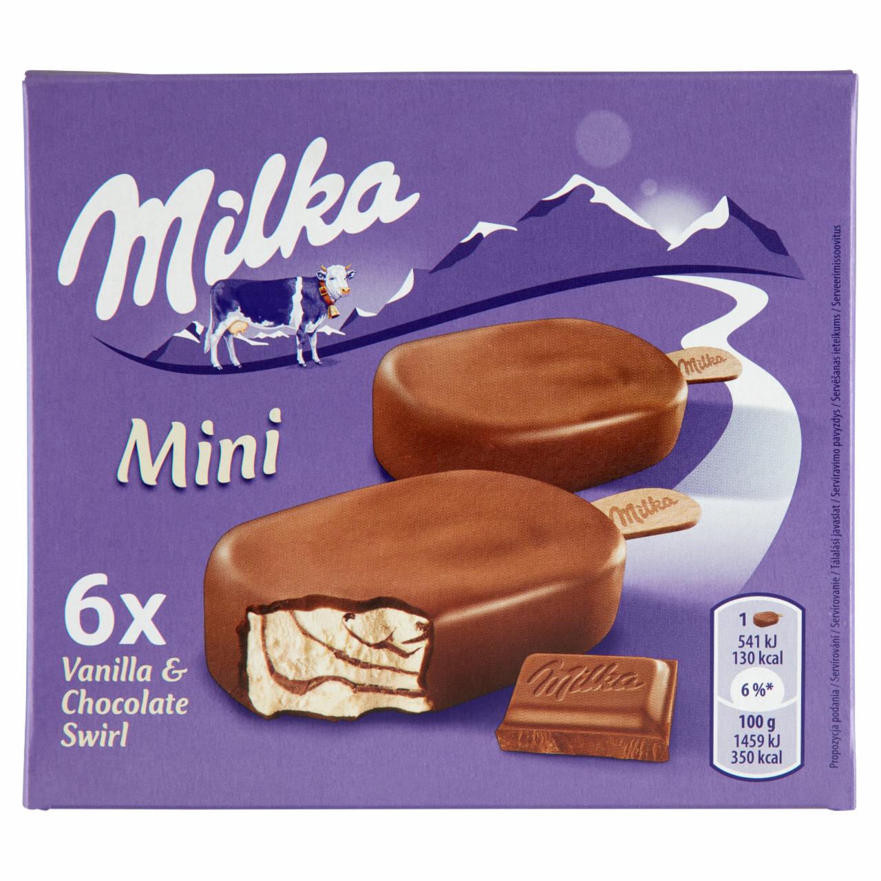 Képek - Milka Mini vanília jégkrém tejcsokoládé készítménnyel, tejcsokoládéval bevonva 6 db 300 ml