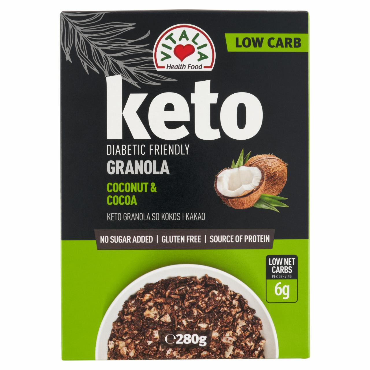 Képek - Vitalia Keto granola kókusszal és kakaóval, hozzáadott cukor nélkül, édesítőszerekkel 280 g