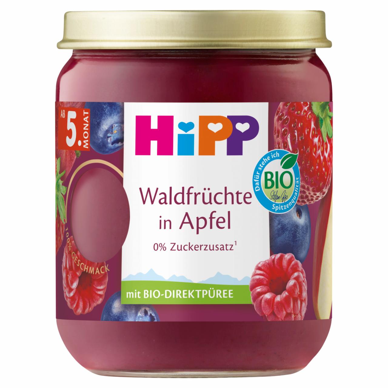 Képek - HiPP bio erdei gyümölcsök almában gyümölcskészítmény bébidesszert 5 hónapos kortól 160 g 