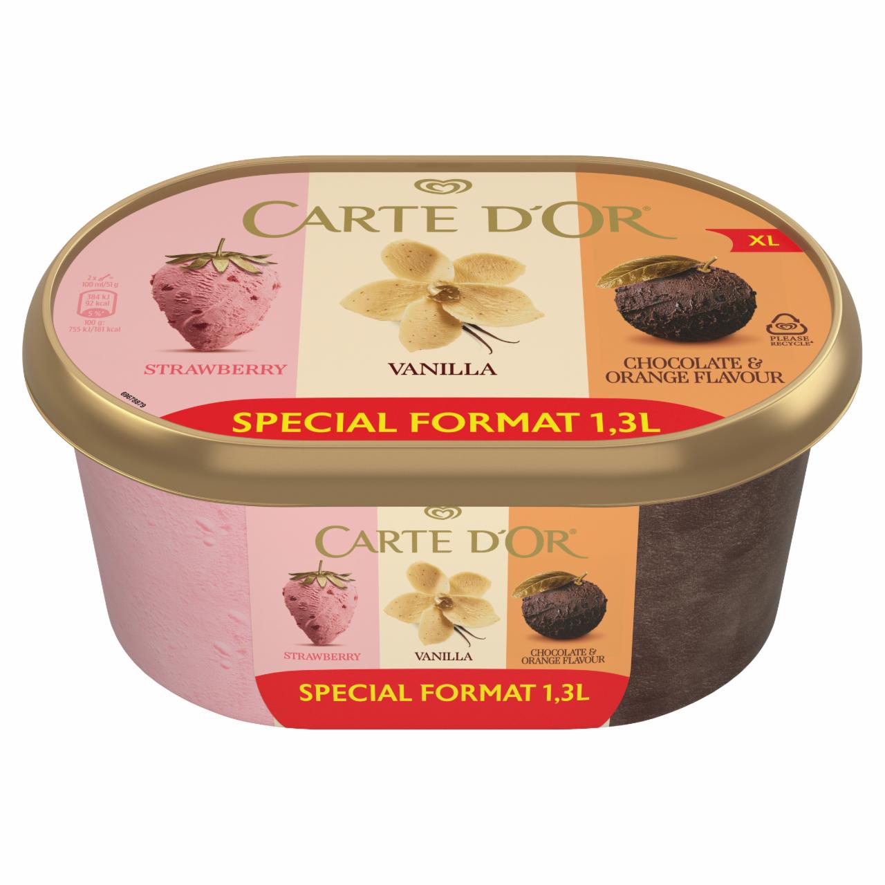 Képek - Carte d'Or epres jégkrém, vaníliás jégkrém és narancs ízű csokoládés jégkrém 1300 ml