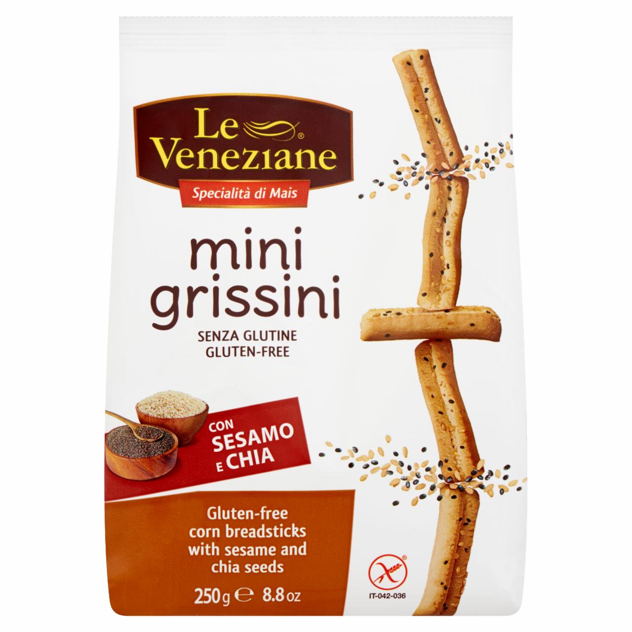Képek - Le Veneziane Mini Grissini kukoricaliszttel készült sós rúd szezámmaggal és chia maggal 250 g