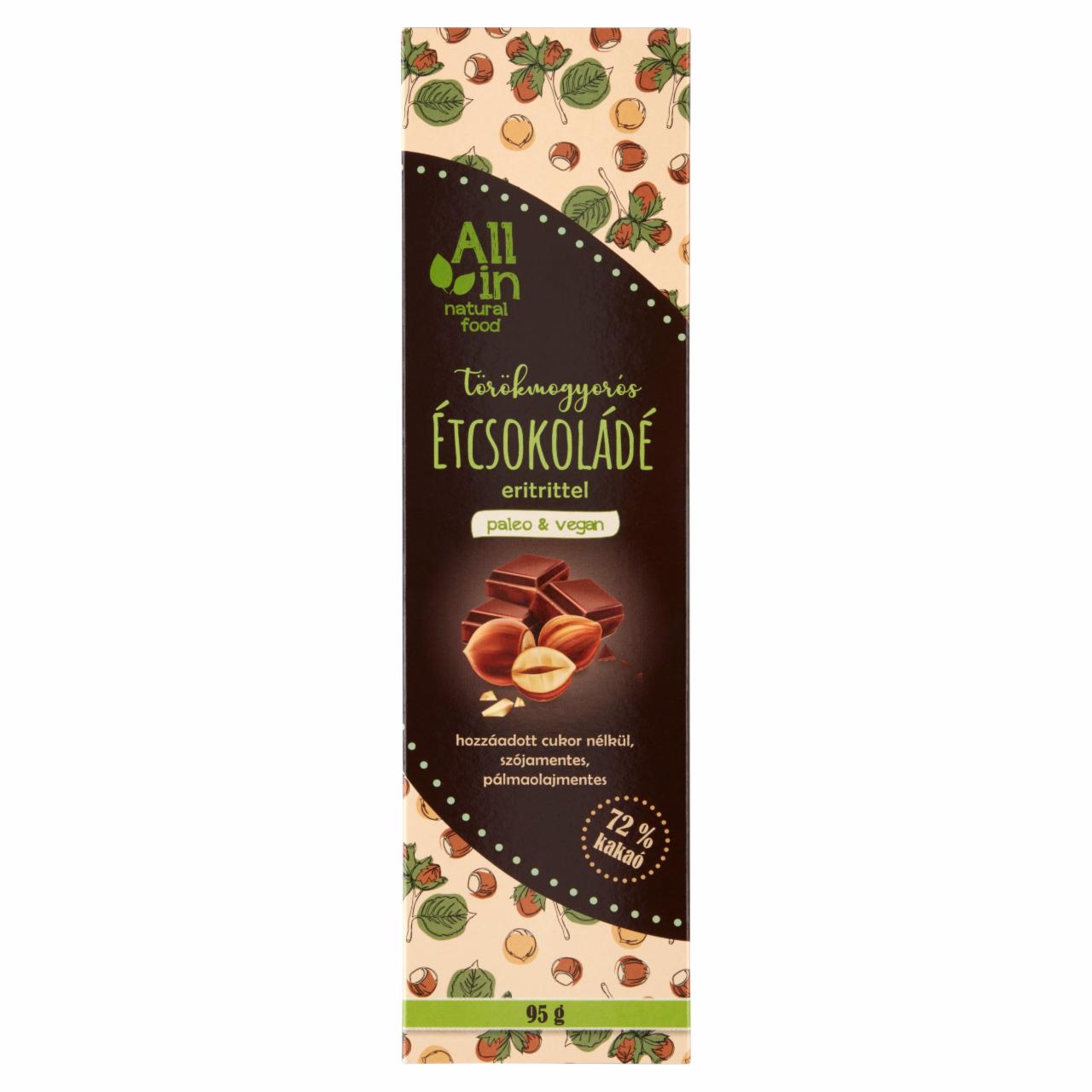 Képek - ALL IN natural food törökmogyorós étcsokoládé eritrittel 95 g