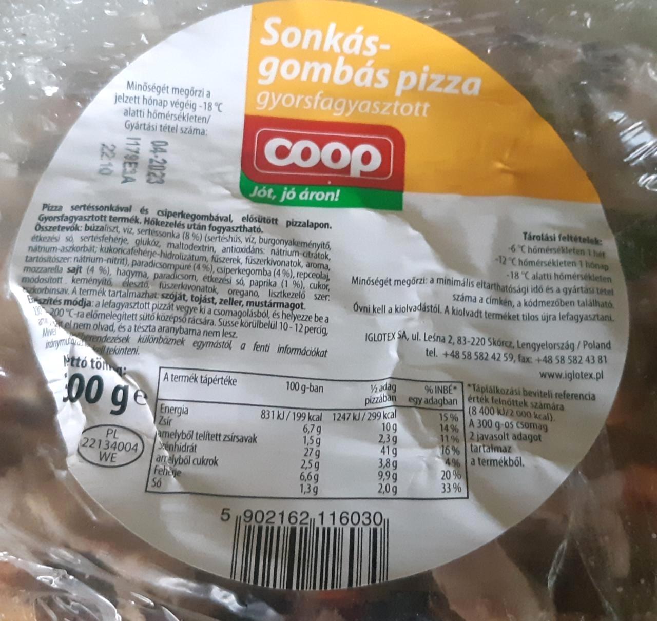 Képek - Sonkás-gombás pizza gyorsfagyasztott Coop