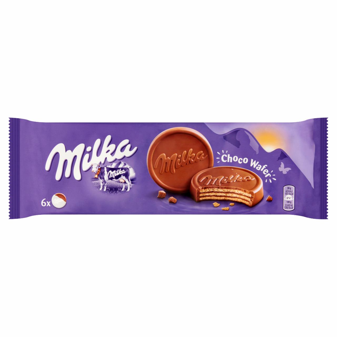 Képek - Milka Choco Wafer kakaós töltelékkel töltött, alpesi tejcsokoládéval bevont ostya 6 db 180 g