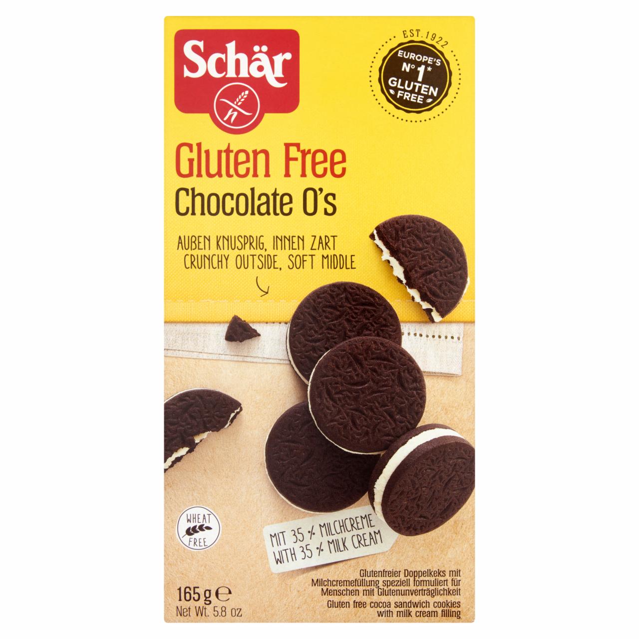 Képek - Schär Chocolate O's gluténmentes kakaós keksz tejkrémes töltelékkel 165 g