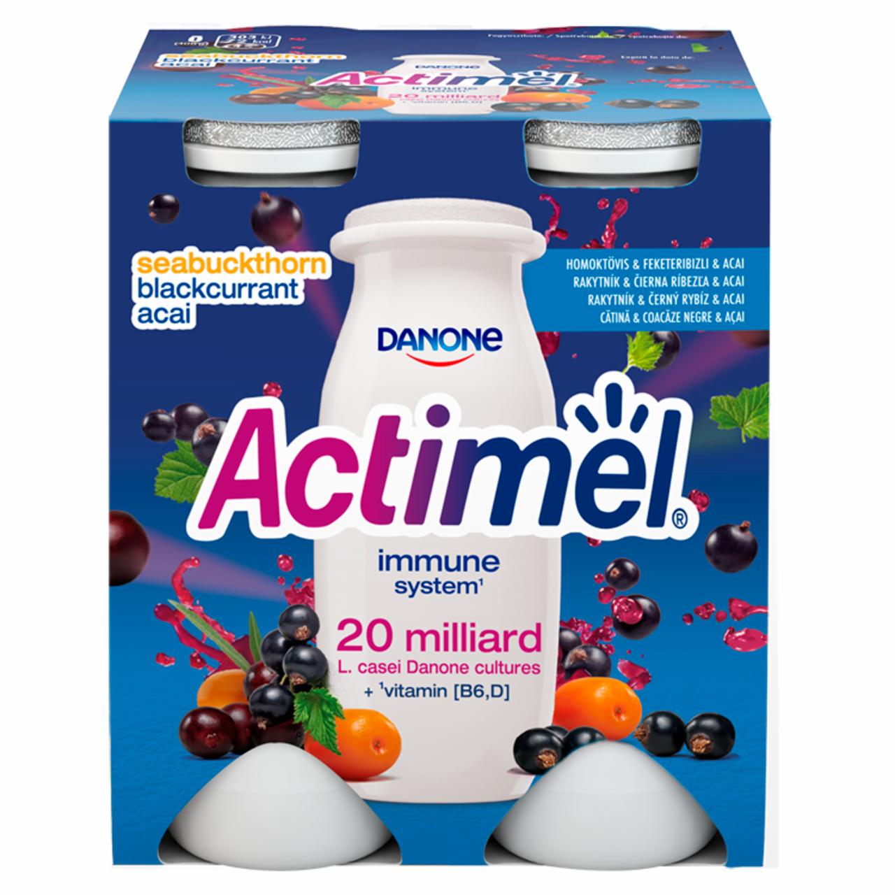 Képek - Danone Actimel feketeribizli-, acai-, homoktövisízű joghurtital 4 x 100 g (400 g)