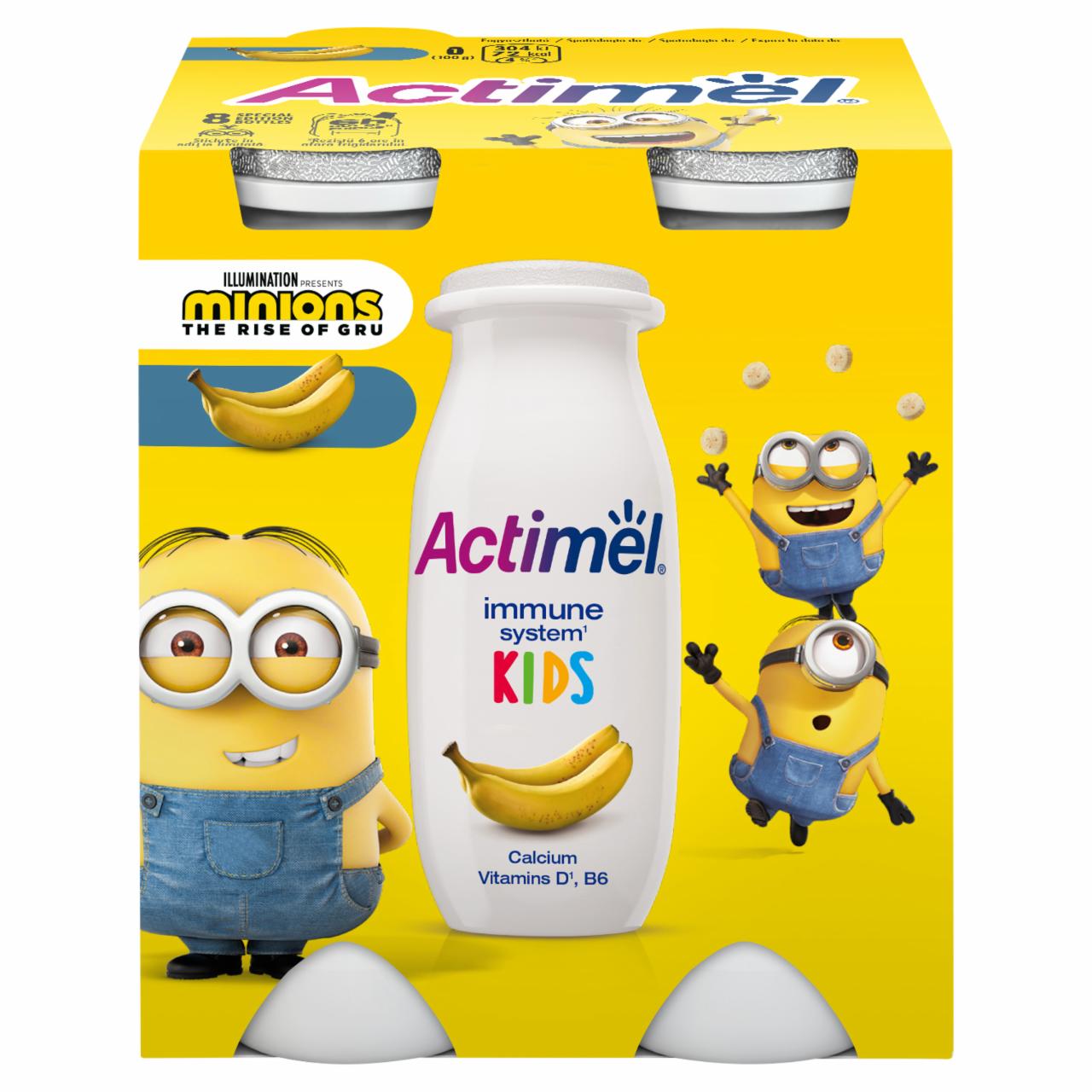 Képek - Danone Actimel Kids zsírszegény banánízű joghurtital B6- és D-vitaminnal 4 x 100 g (400 g)