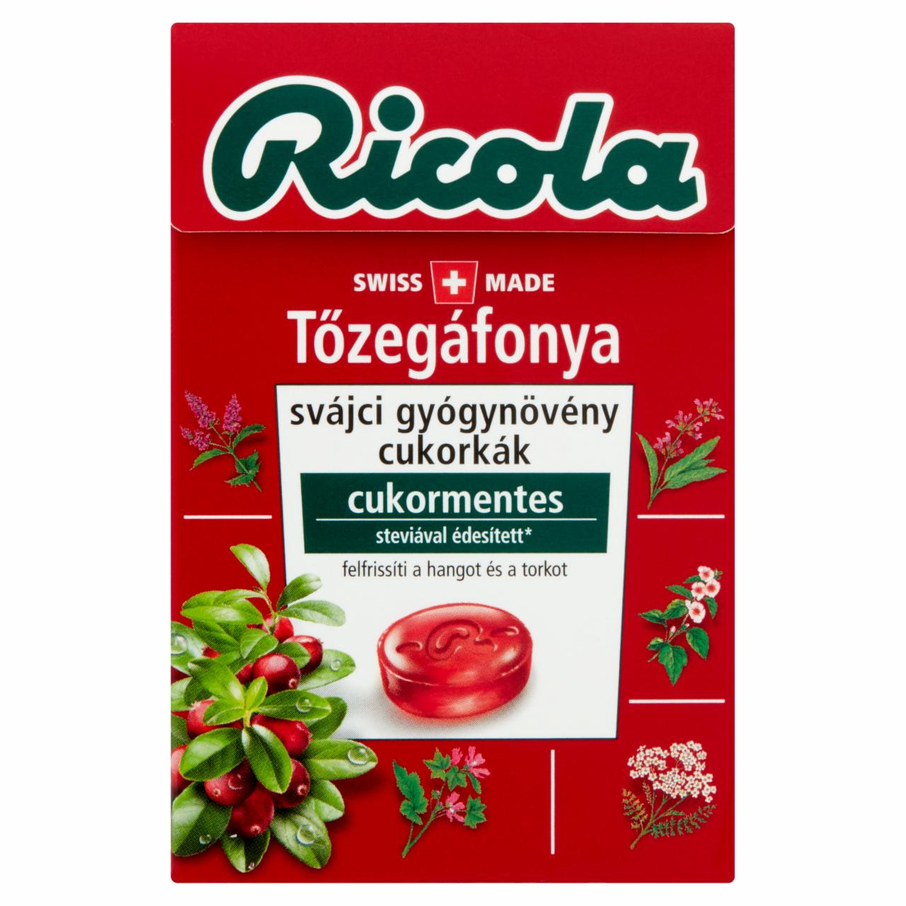 Képek - Ricola Tőzegáfonya cukormentes svájci gyógynövény cukorkák 40 g