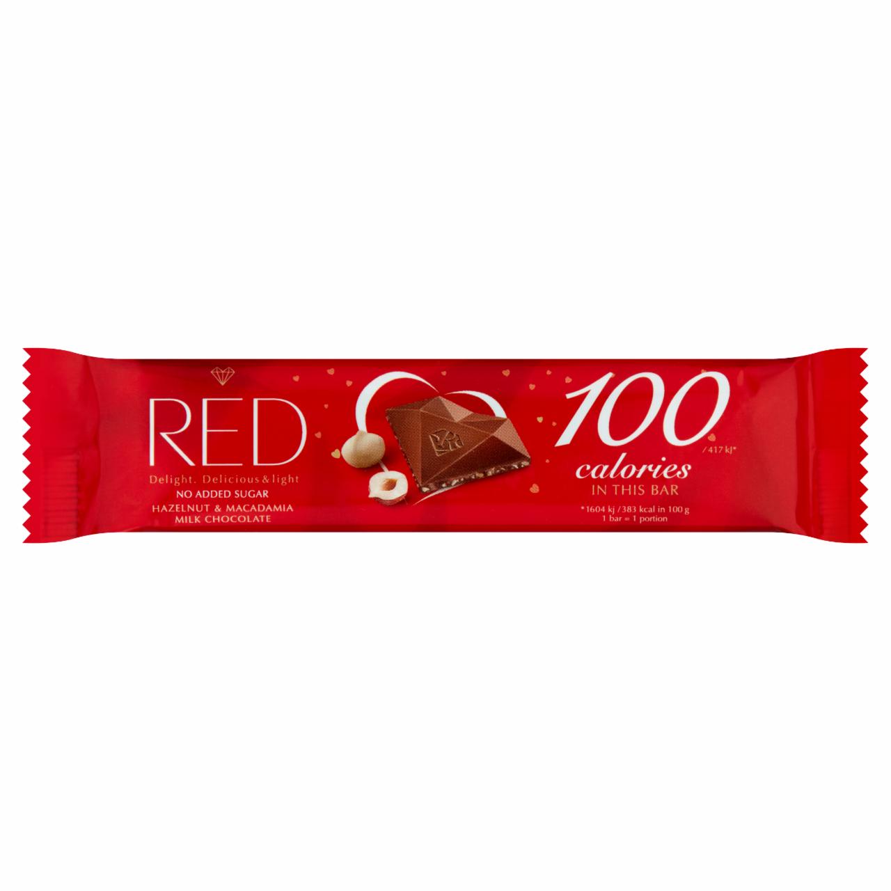 Képek - Red Delight csökkentett energiatartalmú mogyorós és makadám diós tejcsokoládé édesítőszerekkel 26 g