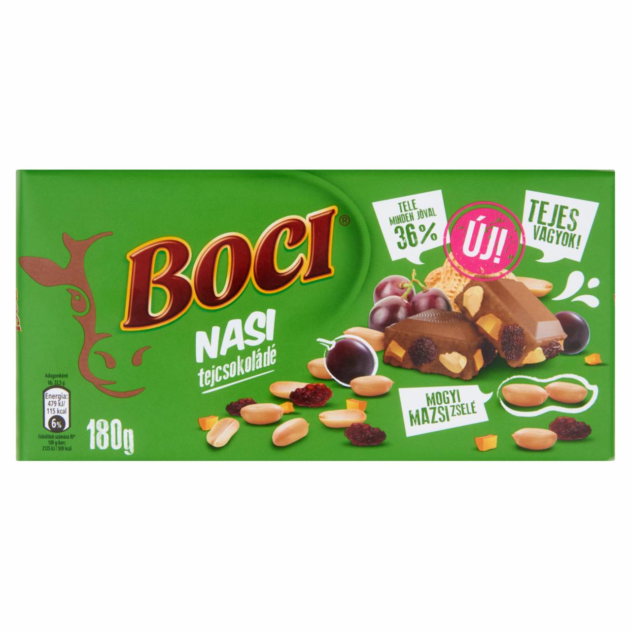 Képek - Boci Nasi tejcsokoládé földimogyoróval, mazsolával és zselével 180 g