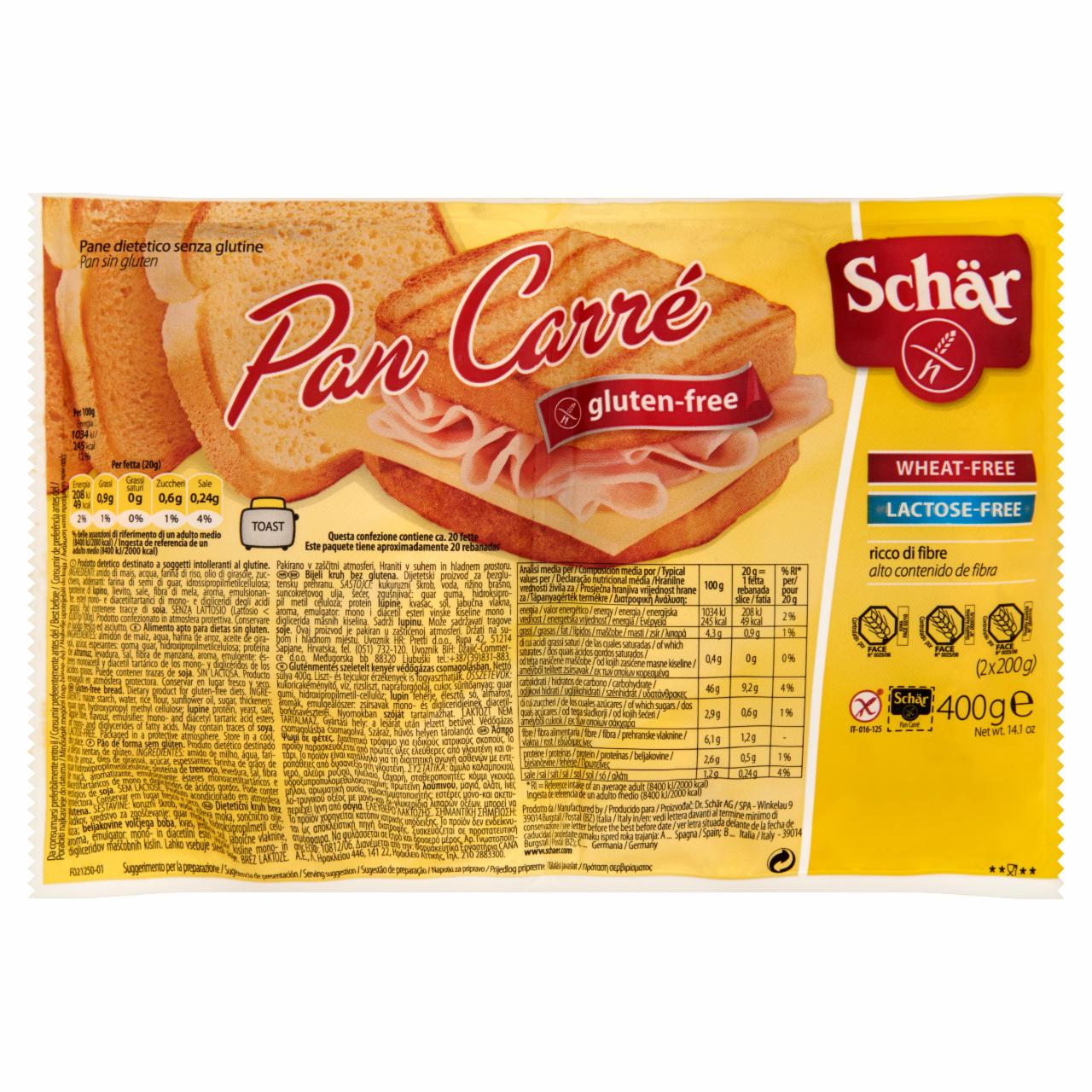 Képek - Schär Pan Carré gluténmentes szeletelt kenyér 2 x 200 g