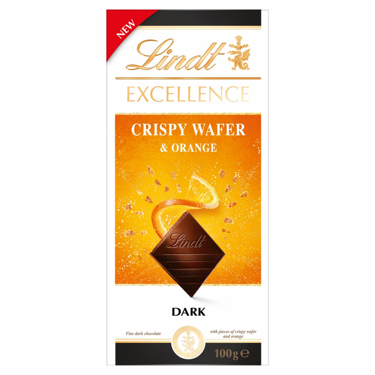 Képek - Lindt Excellence étcsokoládé ropogós ostya darabokkal és narancslé-zselé darabokkal 100 g 