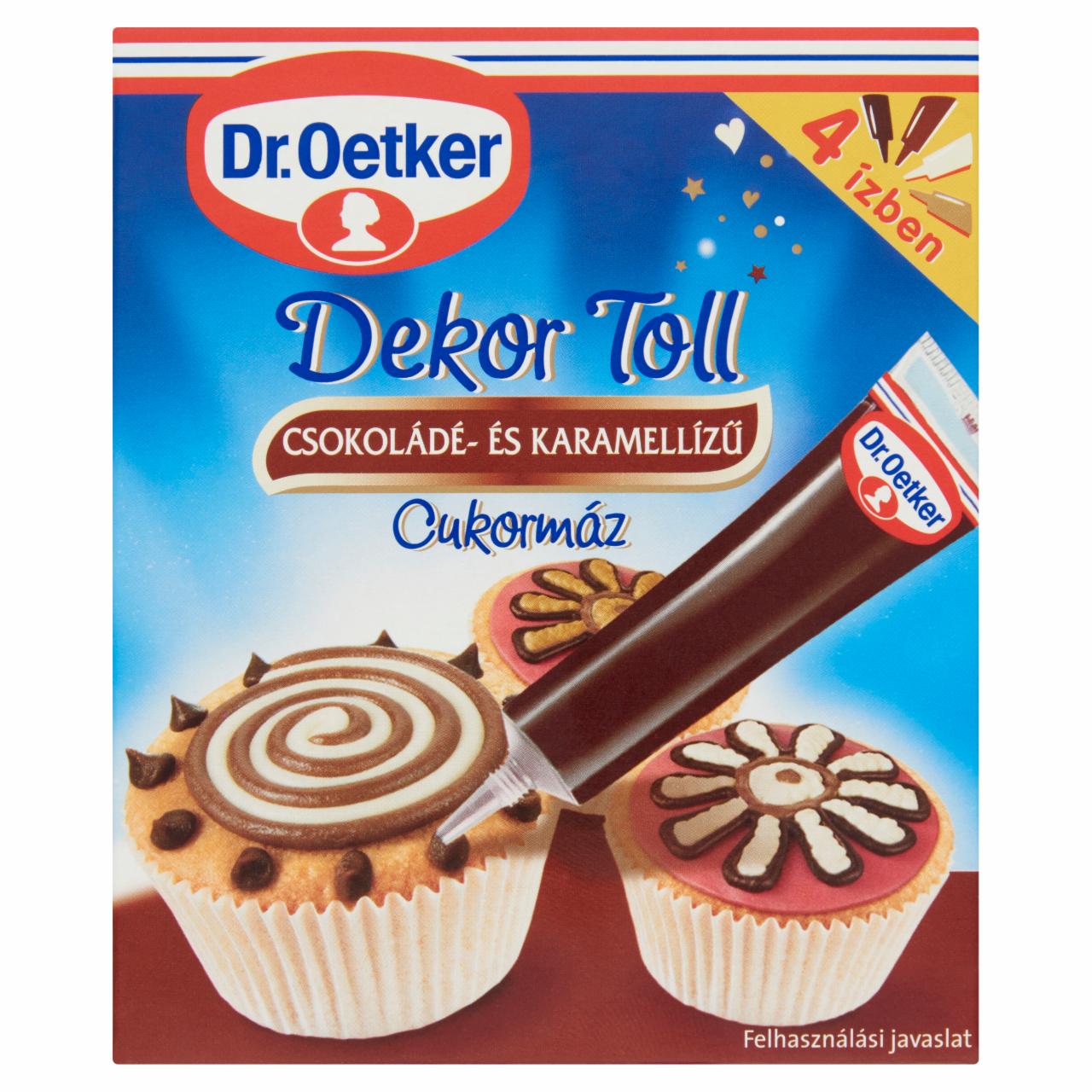 Képek - Dr. Oetker Dekor Toll csokoládé- és karamellízű cukormáz 4 x 19 g