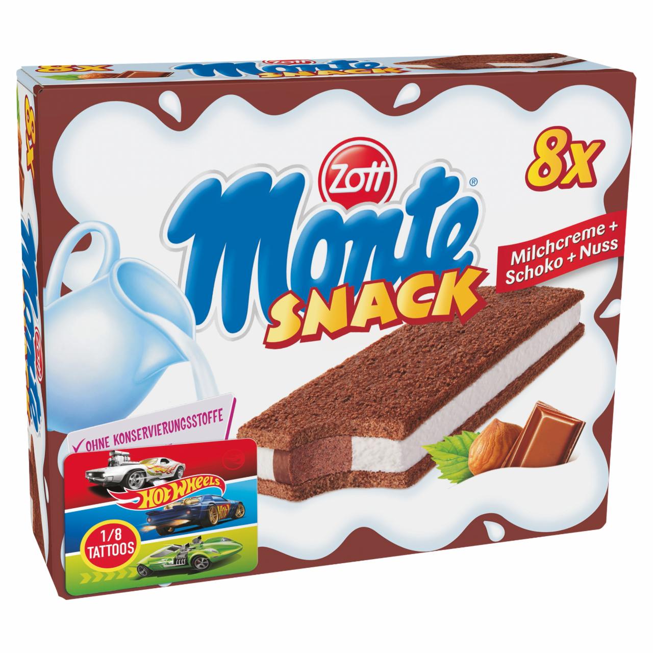 Képek - Zott Monte Snack tejes, csokoládés-mogyorós krémmel töltött sütemény 8 x 29 g