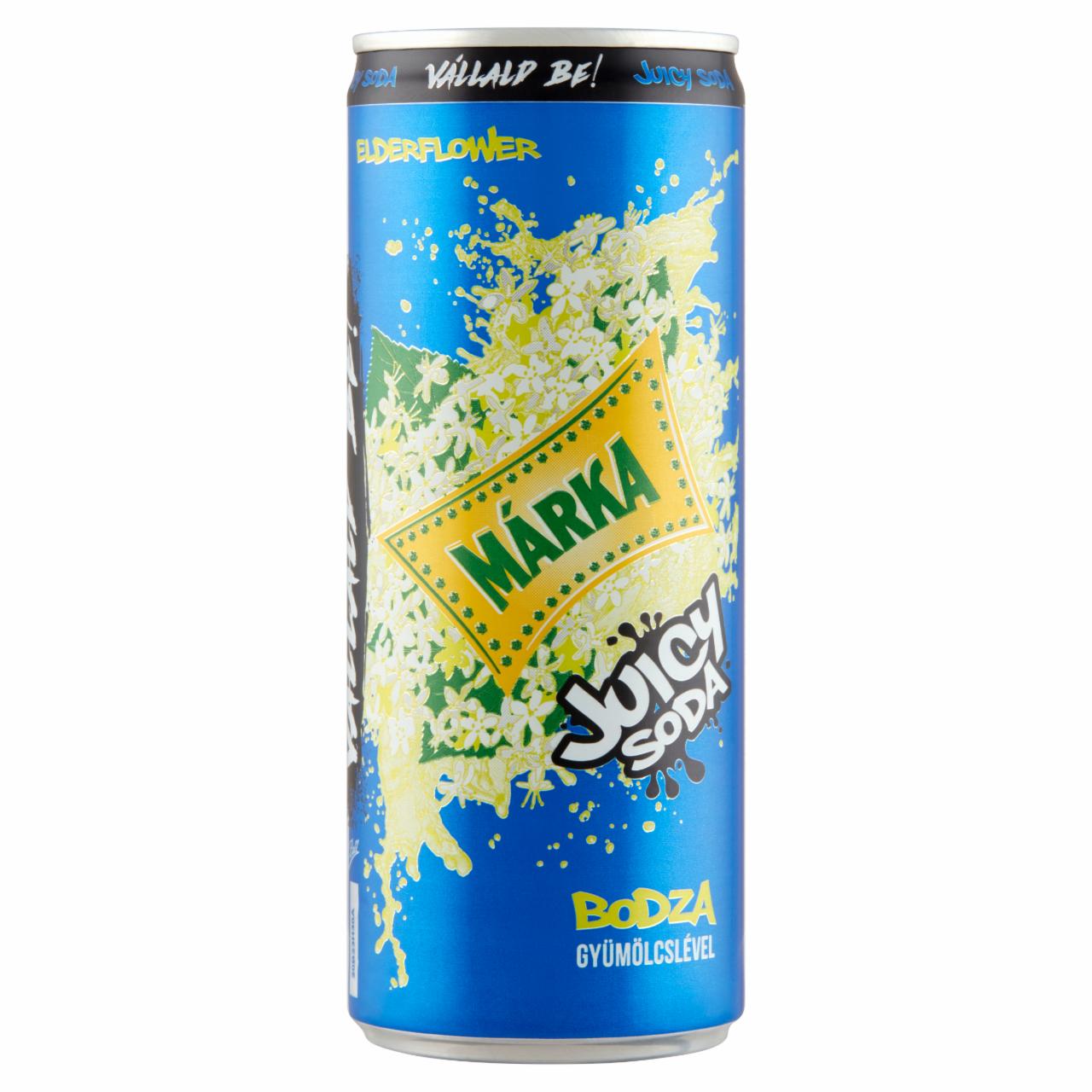 Képek - Márka Juicy Soda bodzaízű szénsavas üdítőital cukorral és édesítőszerrel 250 ml