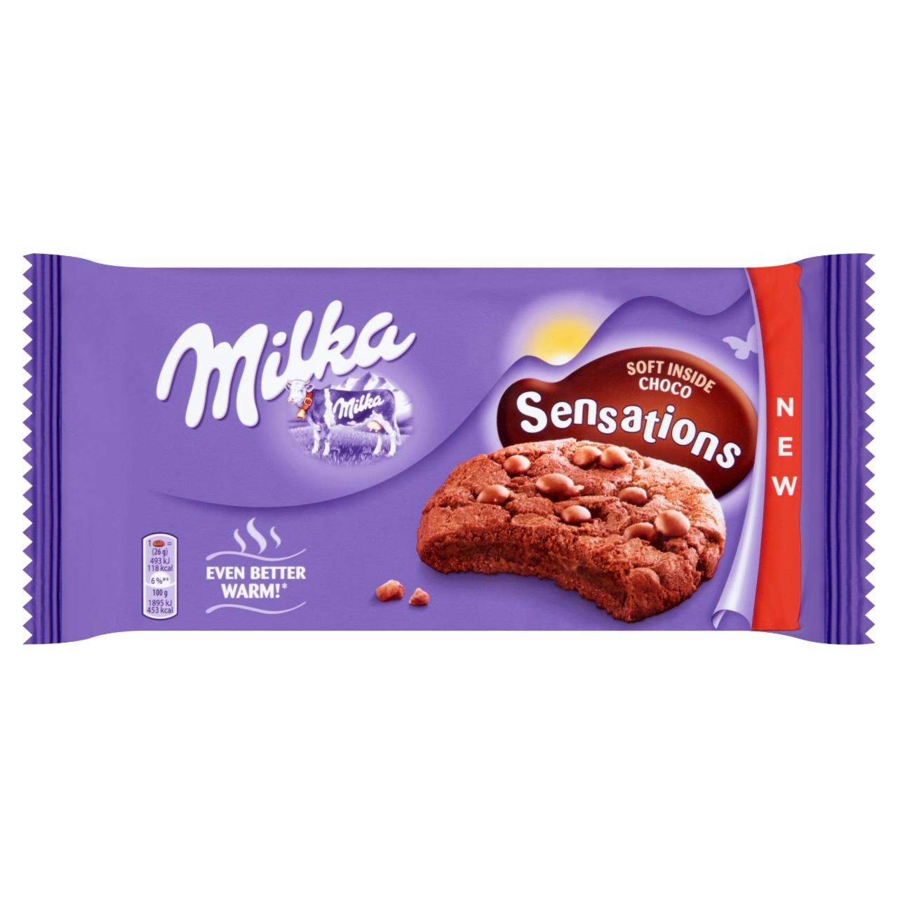 Képek - Milka középen puha kakaós keksz, alpesi tej felhasználásával készült tejcsokoládé darabkákkal 156 g