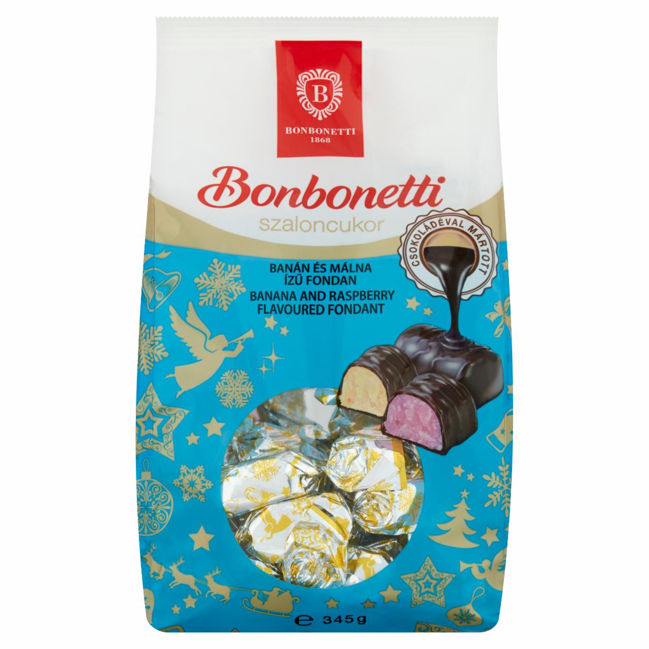 Képek - Bonbonetti étcsokoládéval mártott banán és málna ízű fondanszaloncukor 345 g