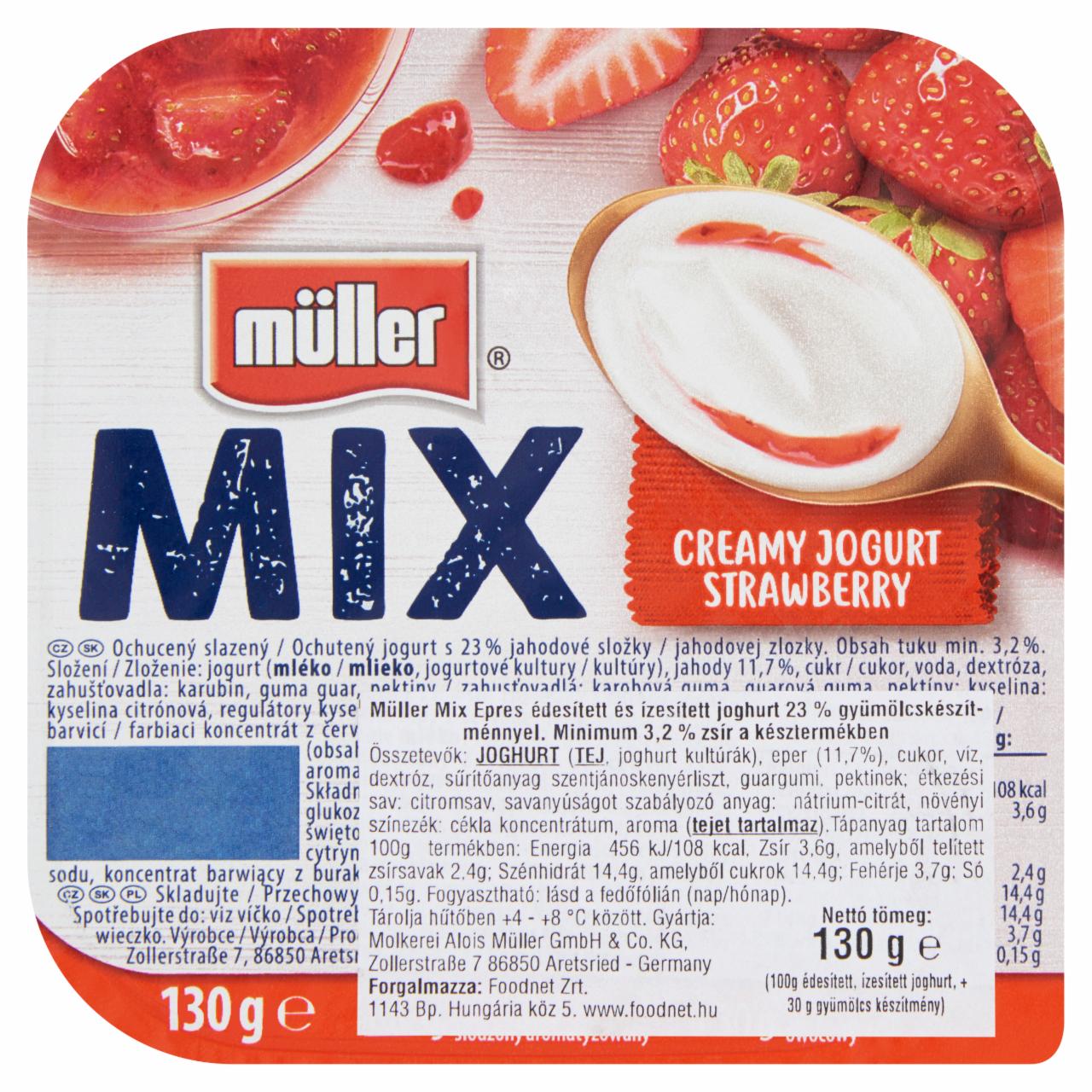 Képek - Müller Mix epres édesített és ízesített joghurt gyümölcskészítménnyel 130 g