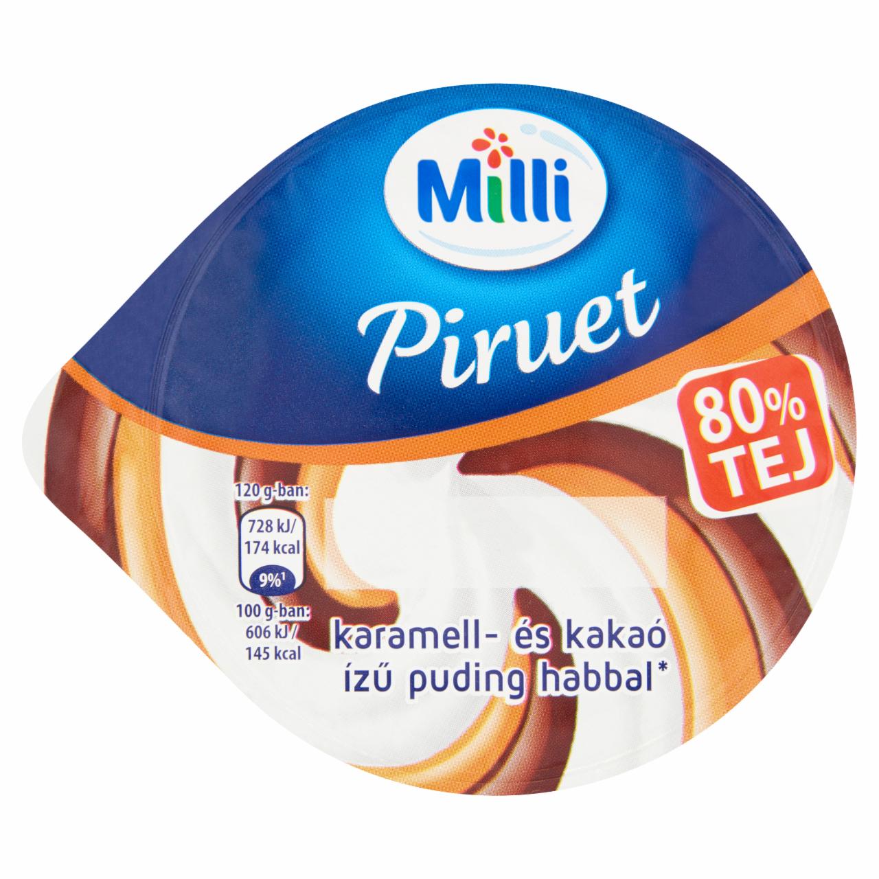 Képek - Milli Piruet karamell- és kakaó ízű puding habbal 120 g