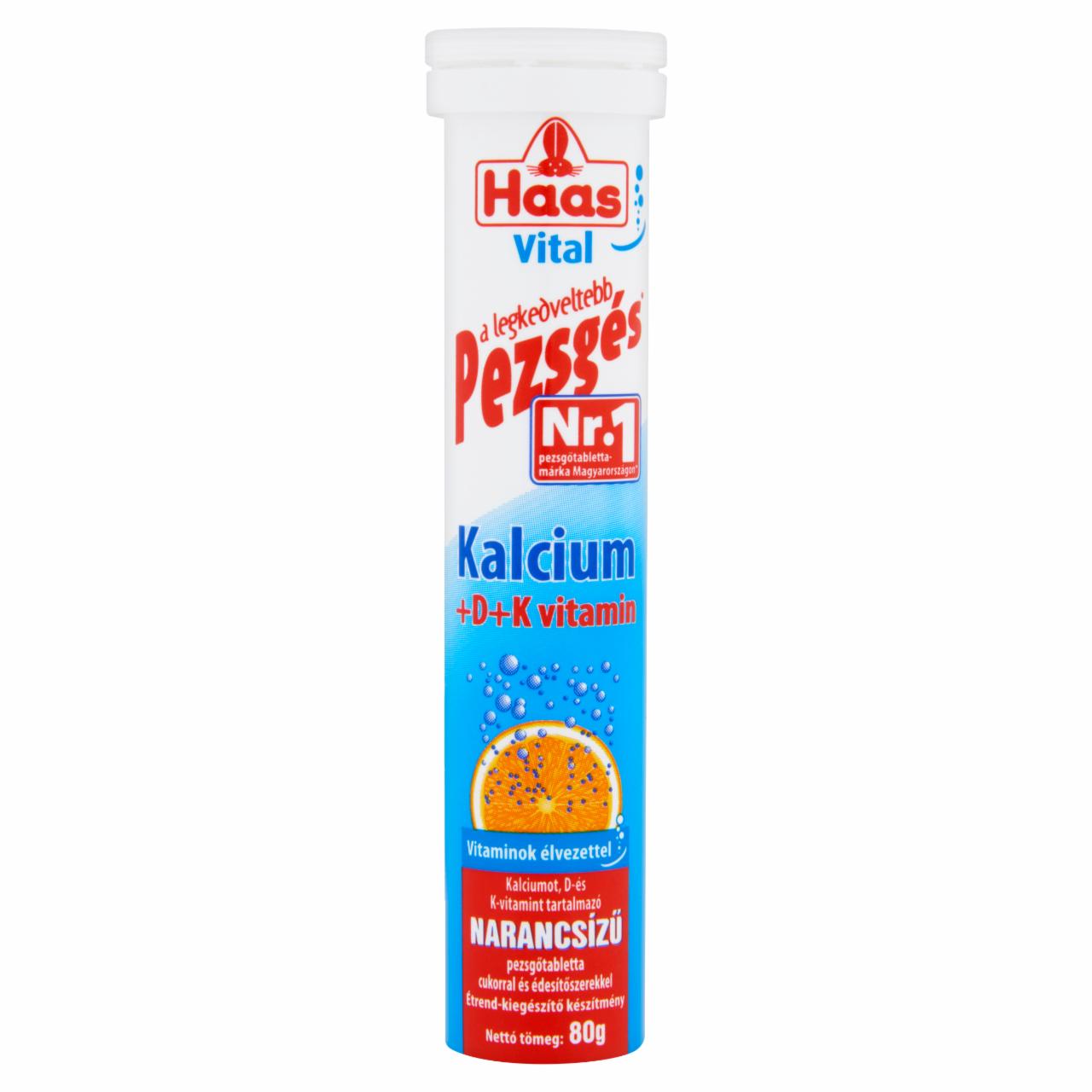 Képek - Haas Vital Kalcium + D + K- vitamin narancsízű étrend-kiegészítő pezsgőtabletta 80 g