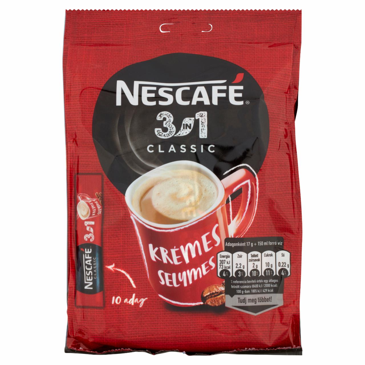 Képek - Nescafé 3in1 Classic azonnal oldódó kávéspecialitás 10 x 17 g (170 g)