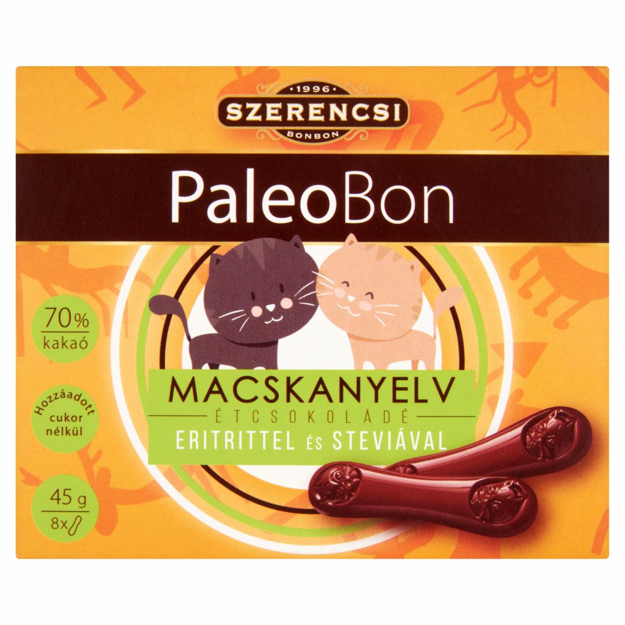 Képek - Szerencsi PaleoBon Macskanyelv étcsokoládé eritrittel és steviával 8 db 45 g