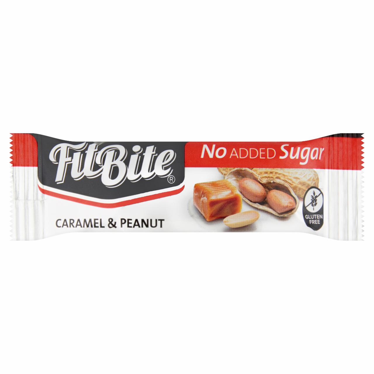 Képek - FitBite karamellás szelet földimogyoró darabokkal tejcsokoládéba mártva édesítőszerekkel 28 g