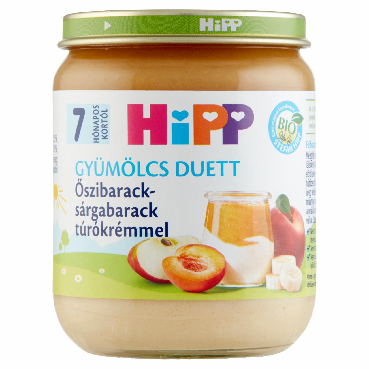 Képek - HiPP Gyümölcs Duett BIO őszibarack-sárgabarack túrókrémmel bébidesszert 7 hónapos kortól 160 g