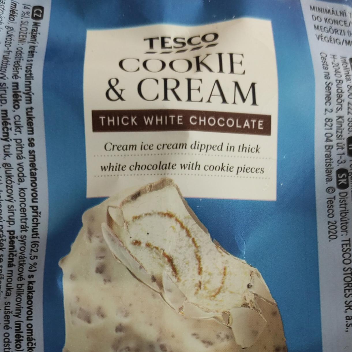 Képek - Tesco tejszínízű jégkrém kekszízű kakaós szósszal, fehér csokoládé bevonattal 