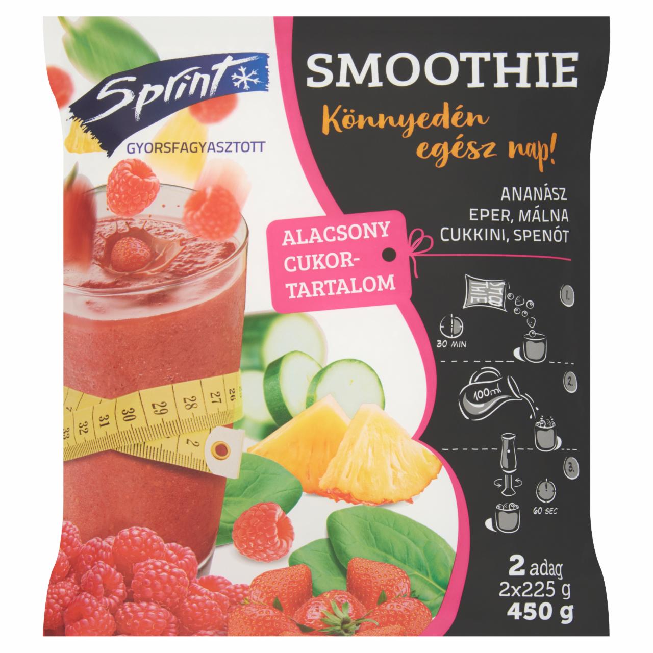 Képek - Sprint gyorsfagyasztott ananász, eper, málna, cukkini, spenót smoothie 2 x 225 g (450 g)