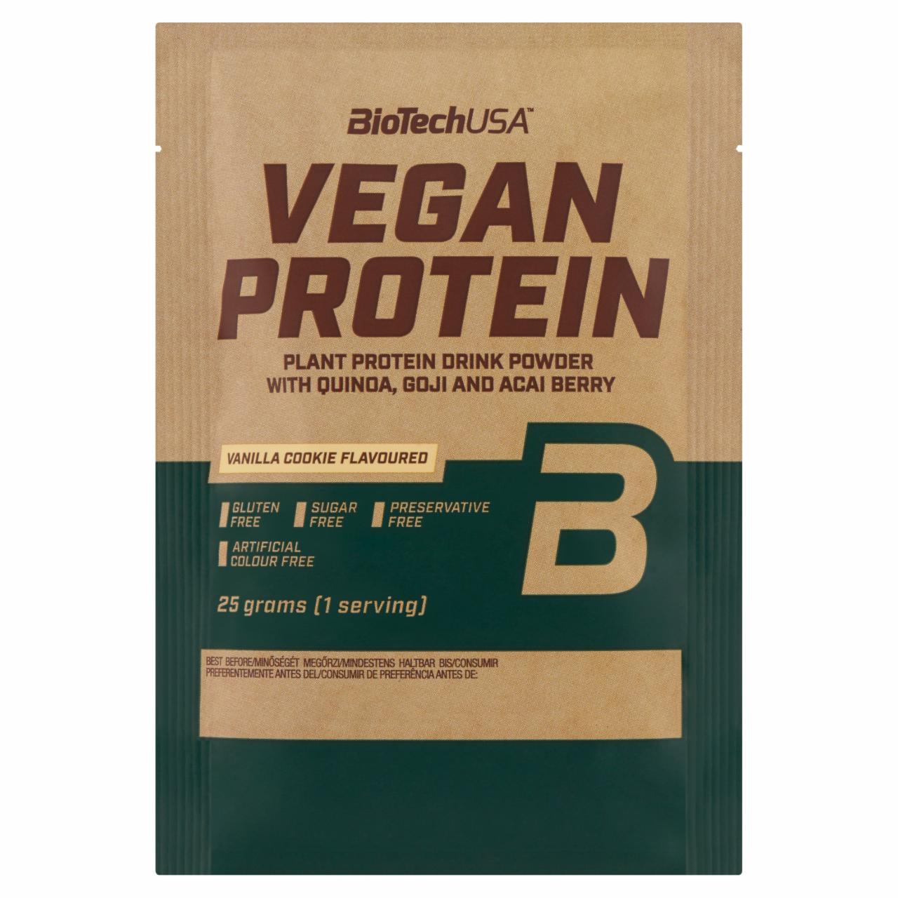Képek - BioTechUSA Vegan Protein cukormentes vaníliás sütemény ízű fehérje italpor édesítőszerekkel 25 g