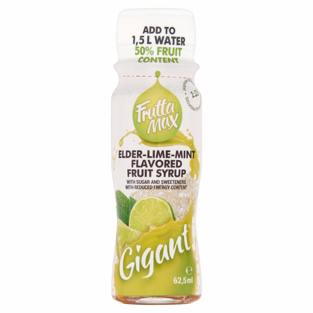 Képek - FruttaMax Gigant bodza-lime-menta ízű gyümölcsszörp csökkentett energiatartalommal 62,5 ml