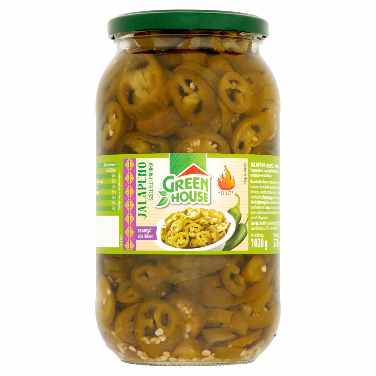 Képek - Greenhouse szeletelt Jalapeno paprika savanyú sós lében 1020 g